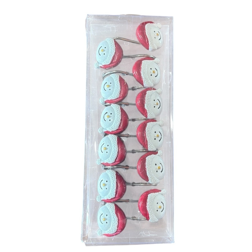 Christmas Set of 12 Shower Curtain Hooks Santa Hat Snowman Holidays Decor - Picture 2 of 4